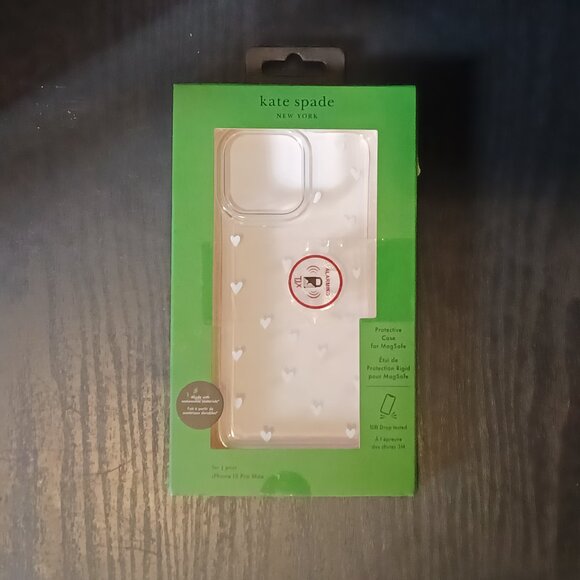 Kate Spade iPhone 15 Pro Max Protective MagSafe Case Clear With White Hearts NEW - Picture 7 of 7